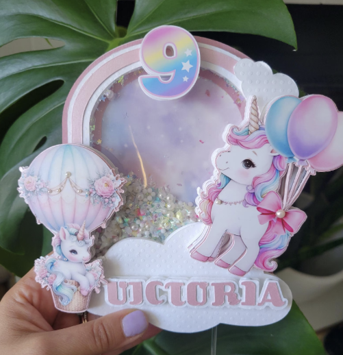Personalized Unicorn Cake Topper with Shaker