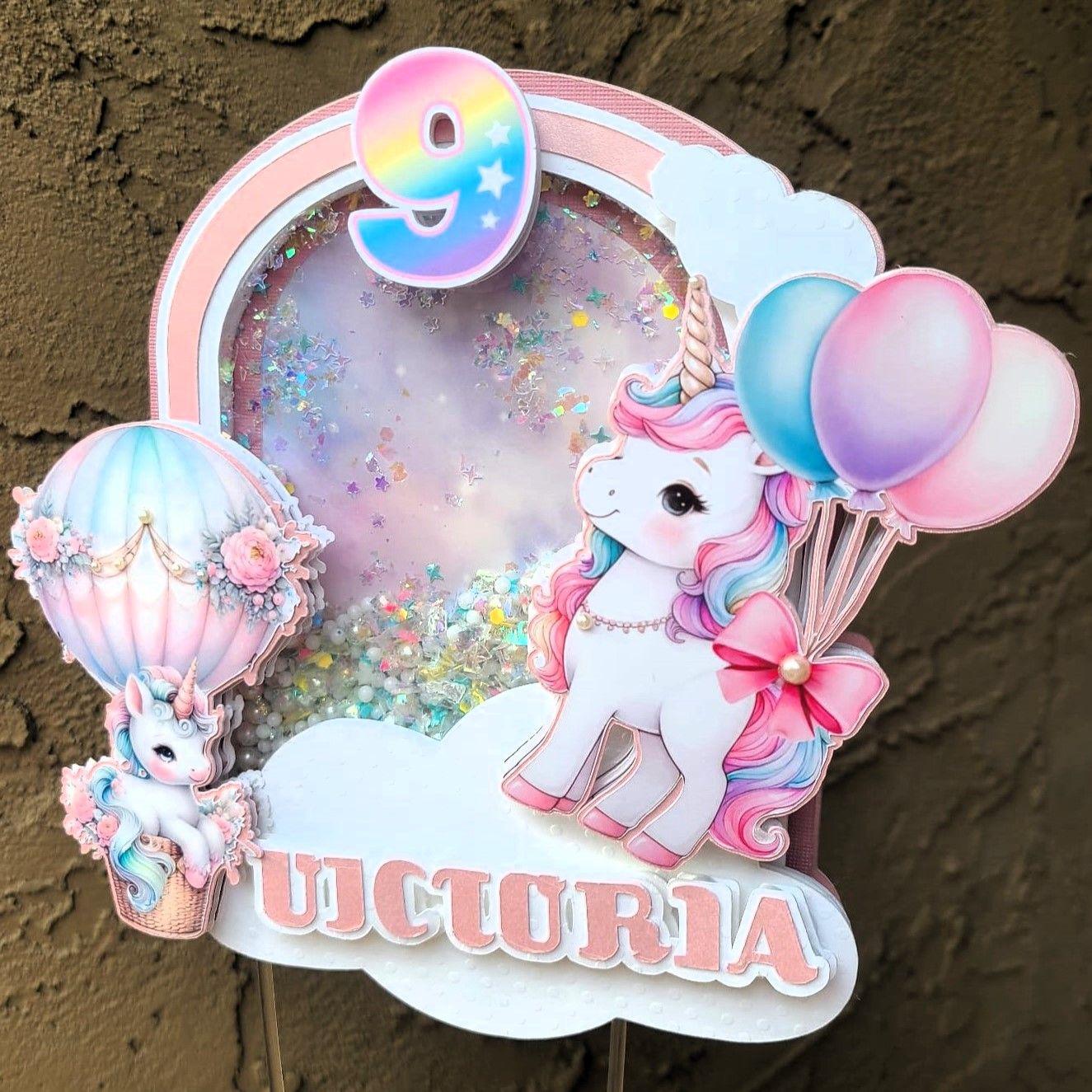 Personalized Unicorn Cake Topper with Shaker